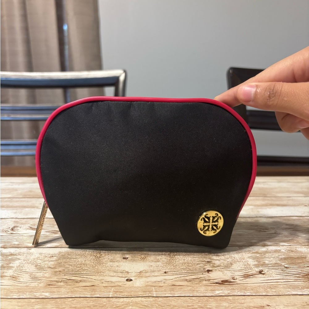 Rustic Cuff Black Cosmetic Pouch with Pink Trim